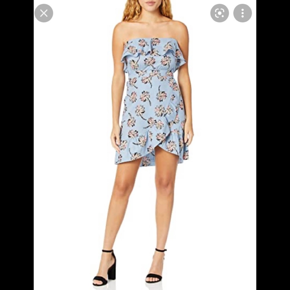 J.O.A. Women's Off The Shoulder Strapless Ruffle faux Wrap Dress